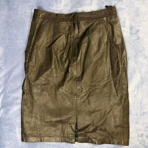 Vintage Black genuine leather skirt women size 42 us size 10-12
